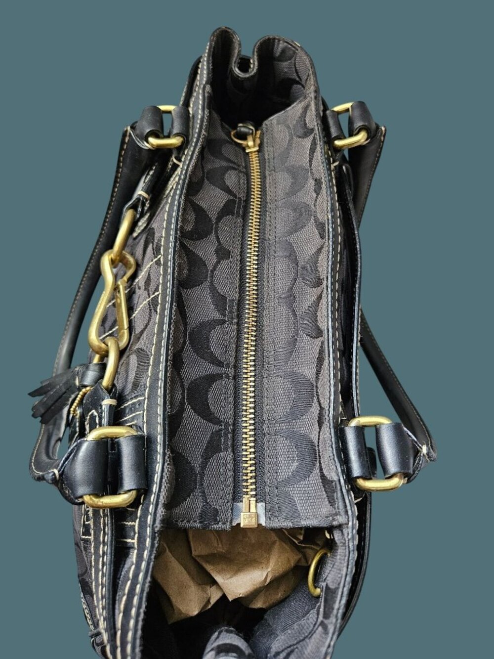 Coach Vintage Y2k Black Hampton Jacquard Signature Leather Trim Satchel Bag - Picture 12 of 16
